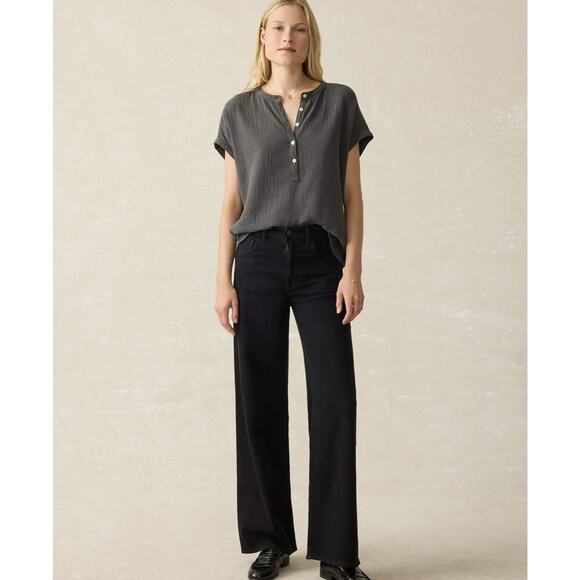 Faherty Tops - FAHERTY Dream Organic Cotton Double Gauze Desmond Blouse Washed Black Top M